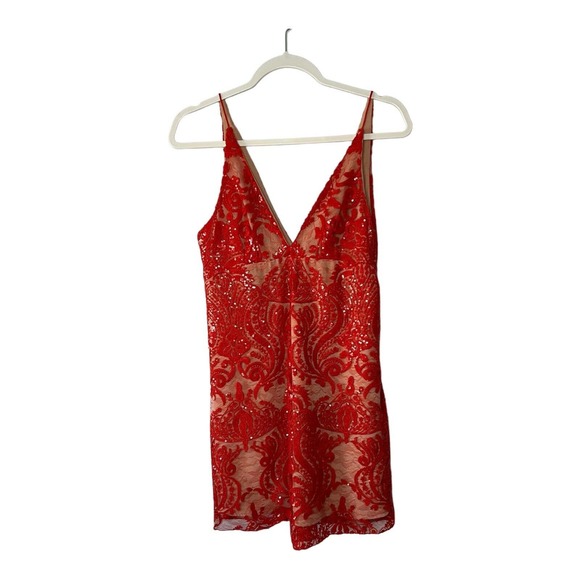 Free People Womens Night Shimmers Lace Sequined Red Dress Unworn Size 2 - Picture 4 of 13